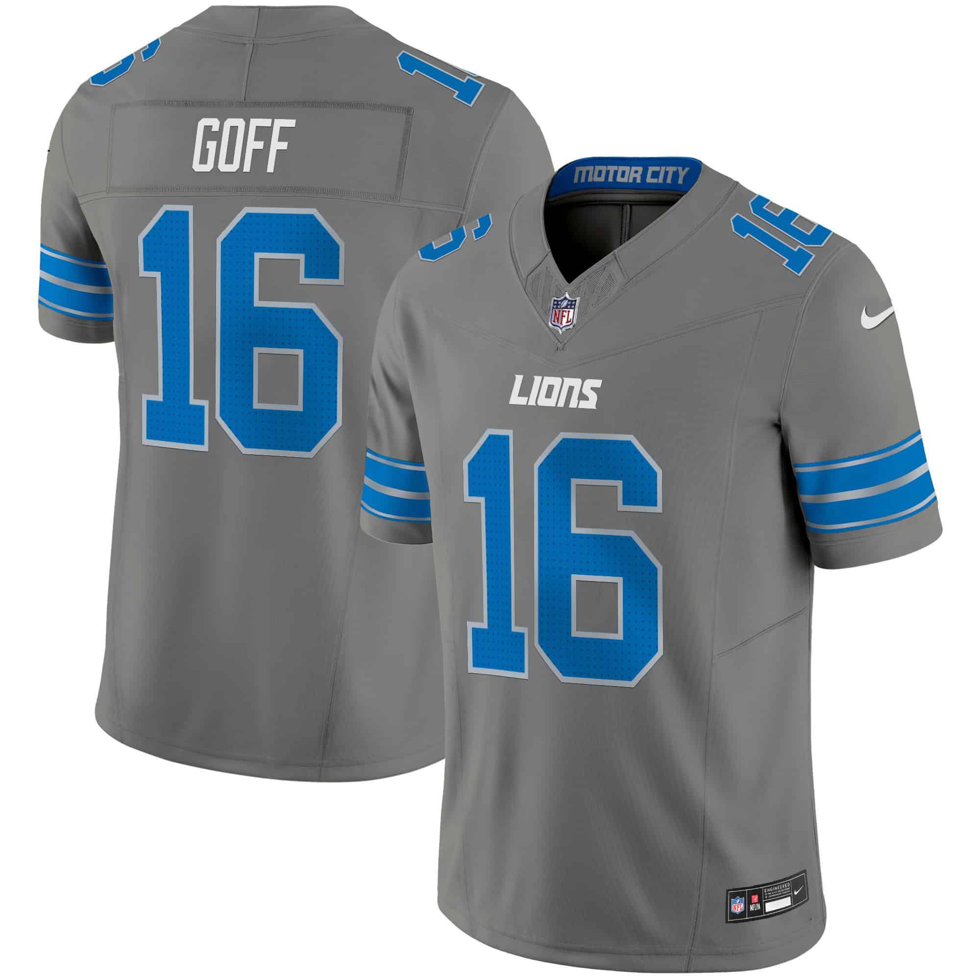 Men Detroit Lions #16 Goff Grey 2024 Nike Vapor Limited NFL Jersey